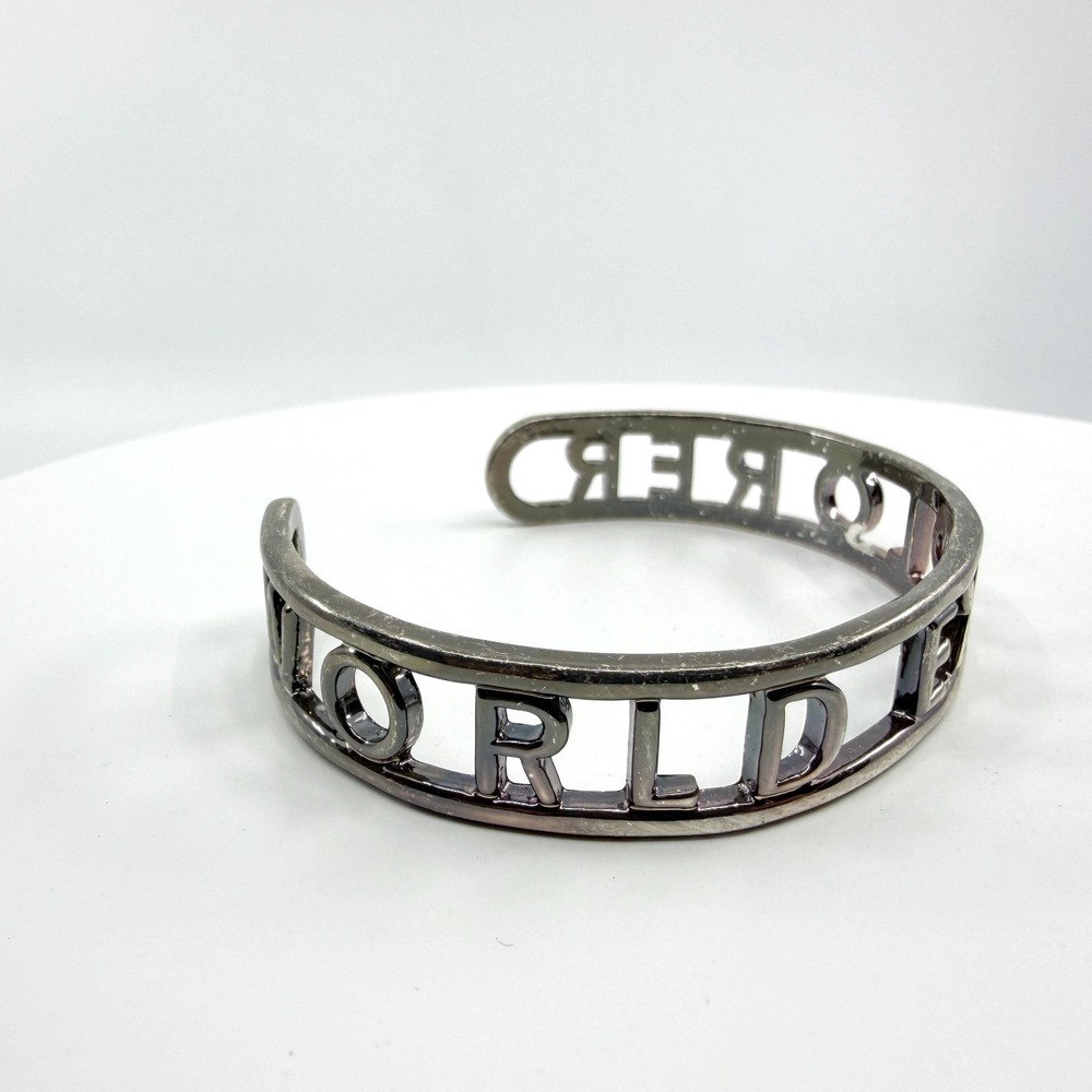 Statement World Explorer Cutout Cuff Bracelet Silver Tone Industrial Festival